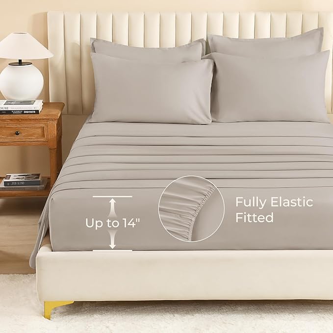 Litanika Queen Comforter Set Linen Grey - 7 Pieces Bed in a Bag Queen Bedding Comforter Sets, Solid Lightweight Bed Set with Comforter, Sheets, Pillowcases & Shams