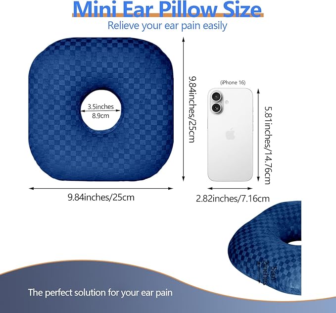 Ear Piercing Pillow for Side Sleepers - Ear Hole Pillows for Ear Pain Inflammation, CNH & Pain Relief, O-Shaped Orthopedic Pillow for Pressure Sores, Soft Cotton (Blue)