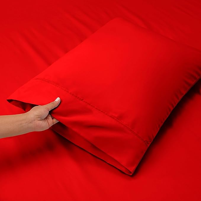 Hearth & Harbor Queen Sheets Sets - 6 Piece, Extra Deep Pocket, Microfiber, Cherry Red