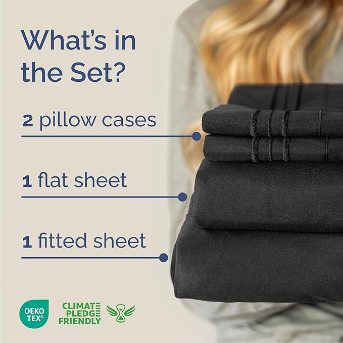 Queen Size 4 Piece Sheet Set - Comfy Breathable & Cooling Sheets - Hotel Luxury Bed Sheets for Women & Men - Deep Pockets, Easy-Fit, Extra Soft and Wrinkle Free Sheets - Black Oeko-Tex Bed Sheet Set