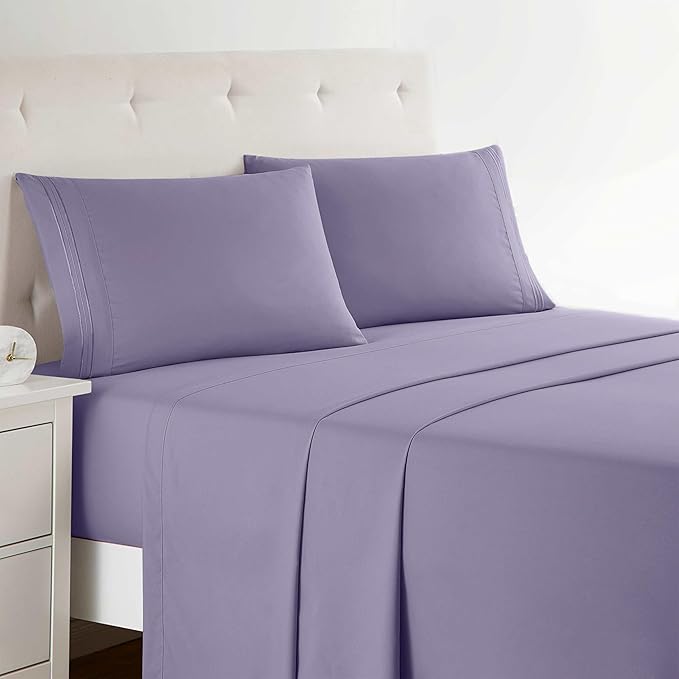 Clara Clark Bed Sheets, Premier 1800 Series 4 Piece Bed Sheet Set, Deep Pocket, Wrinkle, Fade, Stain Resistant, Luxury Soft Bedding Sheets & Pillowcases, Twin, Lavender