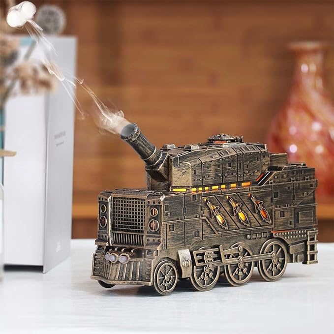 300ml Vintage Steam Train Essential Oil Diffuser, Humidifier with Dual-Color LED Light, Ultra-Quiet Aromatherapy, Auto Shut-Off, Adjustable Mist Modes, for Home, Office