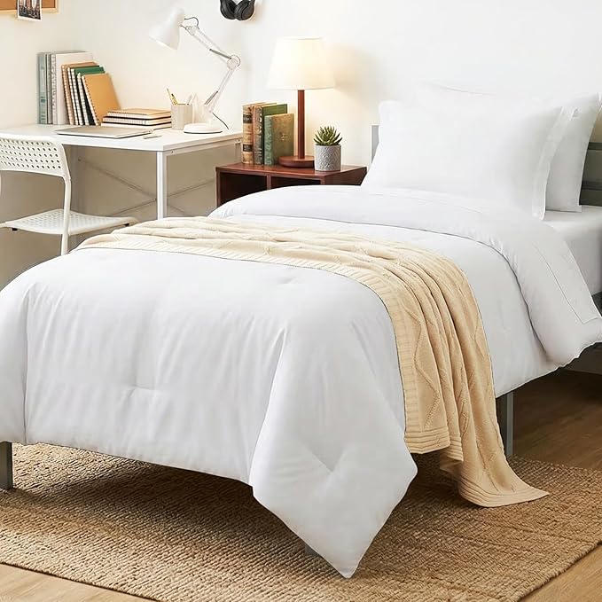 CozyLux Twin XL Comforter Set White, 5 Pieces Bed in a Bag Twin Extra Long Comforter Set with Sheets for College Dorm, Luxury Bedding Sets with Down Alternative Comforter, Sheets, Pillowcase & Sham