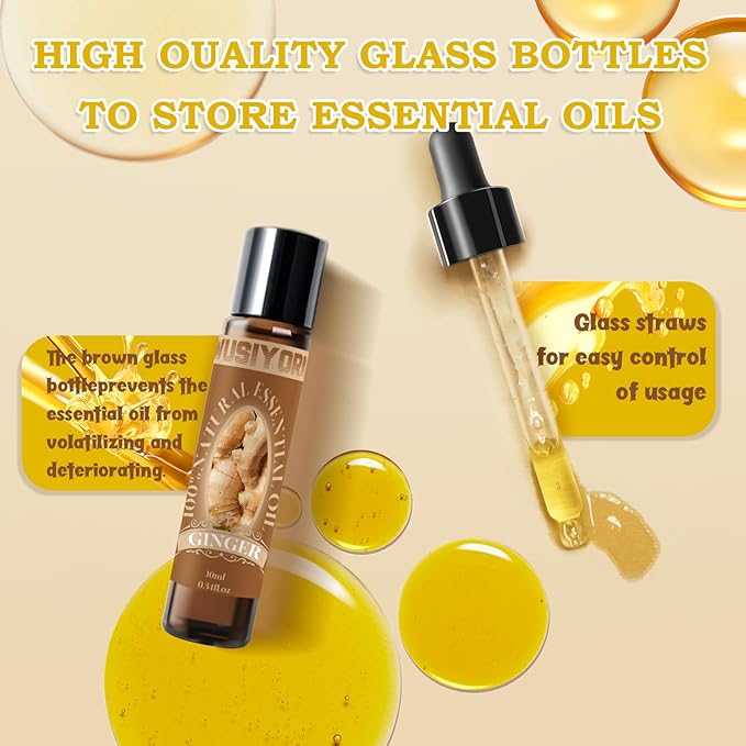 Ginger Essential Oil 10ML - 100% Pure and Natural Therapeutic Grade Oils for Aromatherapy Diffuser - 0.34 Fl Oz/Ginger