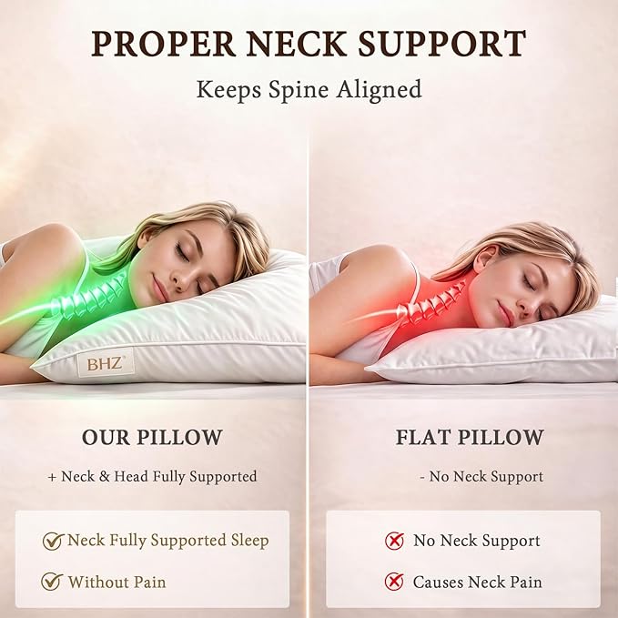 BHZ King Pillow Feather Down Hotel My King Pillow Bed Goose Pillows Alternative Luxury Pillows for Sleeping Side and Back Sleepers Soft Support Gifts White