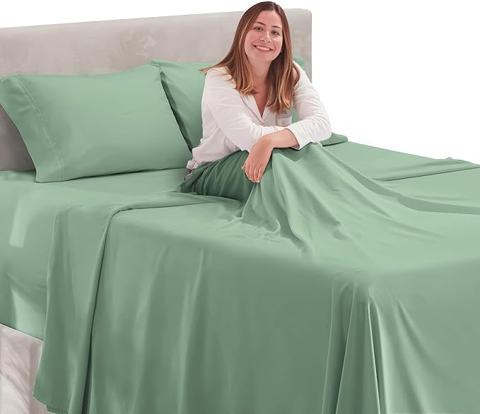Nestl Twin Size Sheet Set, 4 Piece Extra Deep Pocket (18-24 inches), Microfiber, Hotel Luxury, Soft, Breathable, Wrinkle-Free, Easy to Care, Sage Green New