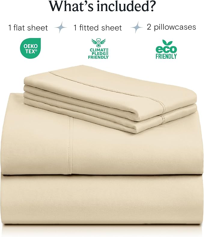 LuxClub 4 PC California King Size Sheet Set Deep Pockets 18" Wrinkle Free Cooling Sheets Machine Washable Hotel Bedding Silky Soft - Cream California King