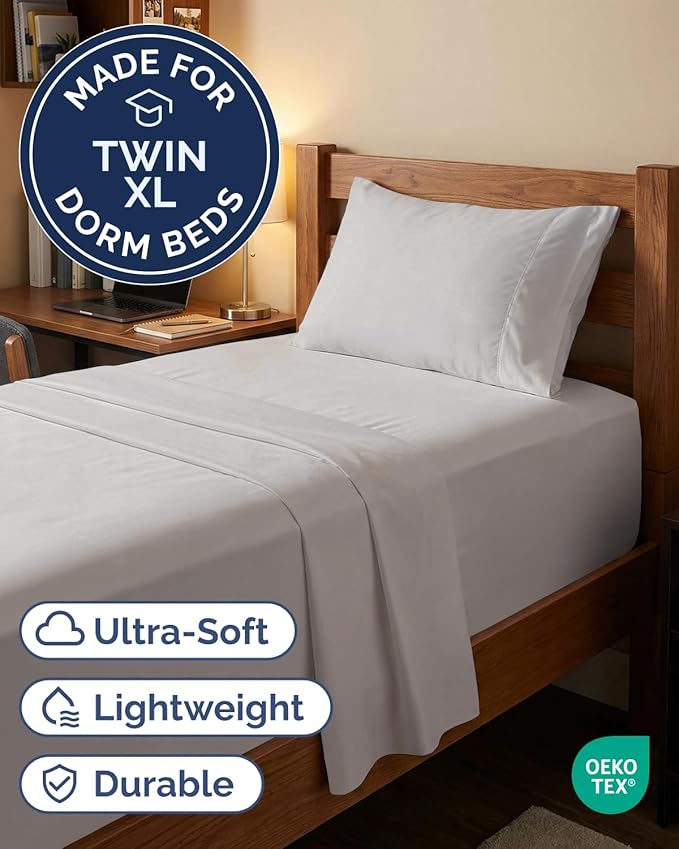 Extra Deep Twin XL Sheet Set - 3 Piece Breathable & Cooling Bed Sheets - Easily Fits 18 to 24 inch Mattress - Ultra Soft, Wrinkle & Fade Free w/ Extra Deep Pockets - Hotel Luxury Bedding - Light Grey