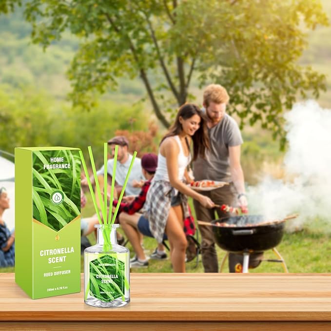 SCENTORINI Citronella Reed Diffuser Set, 6.7 Fl Oz Scented Diffusers for Home, Citronella Oil Reed Diffusers Refills, Suitable for Bedroom, Bathroom, Patio, Camping, Courtyard, Pool, Outdoor Use