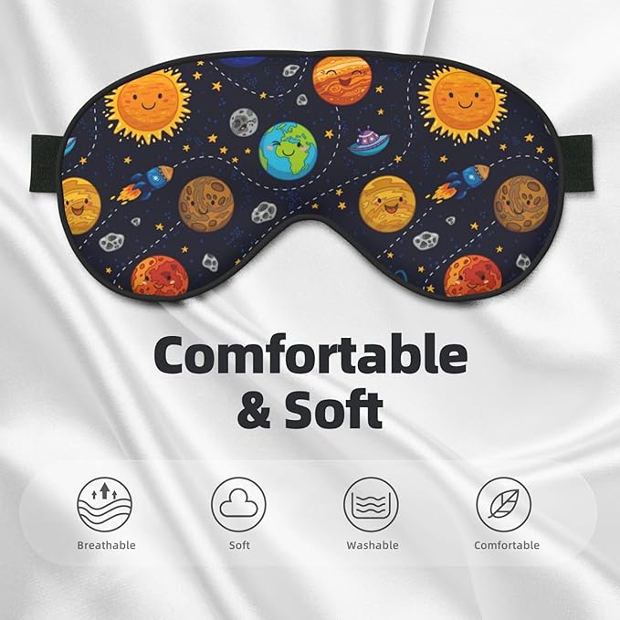 Outer Space Planets and Star Sleeping Eye Mask Stars and Comets Eye Mask for Sleeping Soft Comfort Eye Shade Blackout Eye Cover for Deep Rest Travel Nap Meditation
