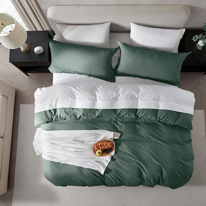 Nestl Forest Green Duvet Cover Queen Size - Soft Double Brushed Queen Duvet Cover Set, 3 Piece, with Zipper Closure, 1 Duvet Cover 90x90 inches and 2 Pillow Shams