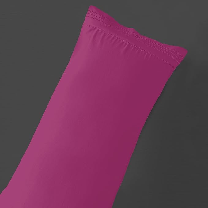 Mocassi 1-Piece Premium Body Pillowcase 1800 Series Hotel Quality Microfiber - Soft and Breathable with 3-Line Embroidery Wrinkle and Stain Resistant, Easy Care, 21" x 54", Hot Pink