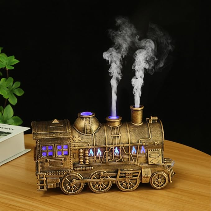 Train Humidifier, Dual Mist Outlets Cool Mist Diffuser with 300ml Capacity for Bedroom Office Desktop 2/8H Timer （Without Remote）