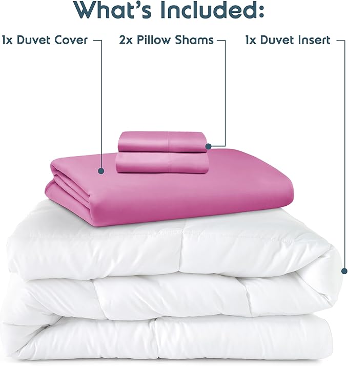 Nestl Full Duvet Cover Set with Comforter Insert - Light Pink 4 Piece 80x90 Duvet Cover & 2 Pillow Shams with White Quilted Down Alternative Comforter, Ultra Soft, All Season
