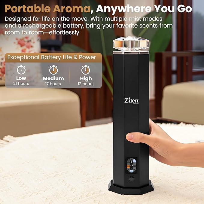 Limited Edition Design - Waterless Essential Oil Diffuser – 3600mAh Rechargeable Nebulizing Cold Air Scent Machine, Portable Luxury Crystal & Steel Design, Covers Up to 1,000 Sq Ft for Large Rooms