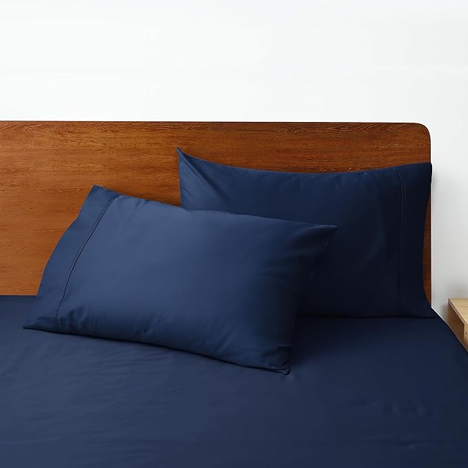 100% Egyptian Cotton Pillow Cases Set of 2, Queen Size 400 Thread Count Cooling Pillowcases, Soft and Breathable Pillow Covers with Envelope Closure, 20x30 Inches (Queen, Navy Blue)