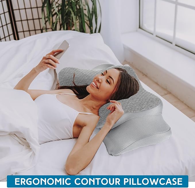 HunnmingRe Cervical Pillow Case Cover Comfortable and Breathable Memory Foam Cervical Neck Pillow Case Cover with Zipper(Gray,Standard Size)