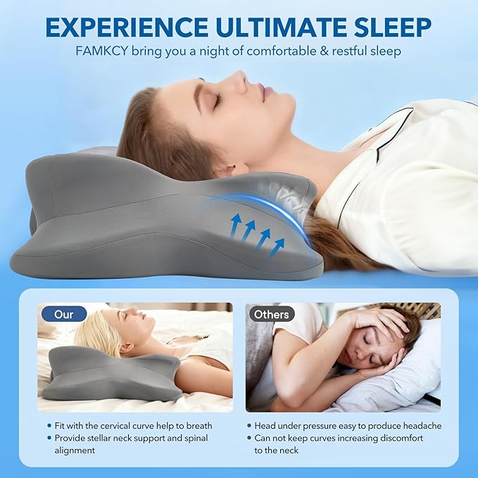 Cervical Pillow for Neck and Shoulder,Contour Memory Foam Pillow,Ergonomic Neck Support Pillow for Side Stomach Back Sleepers with Skin-Friendly Pillowcase
