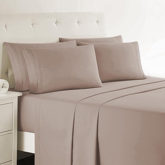 Clara Clark Twin XL Sheets, 5 Piece Set - Hotel Luxury Bed Sheets, Super Soft Bedding Set, Twin XL Size, Taupe Sand