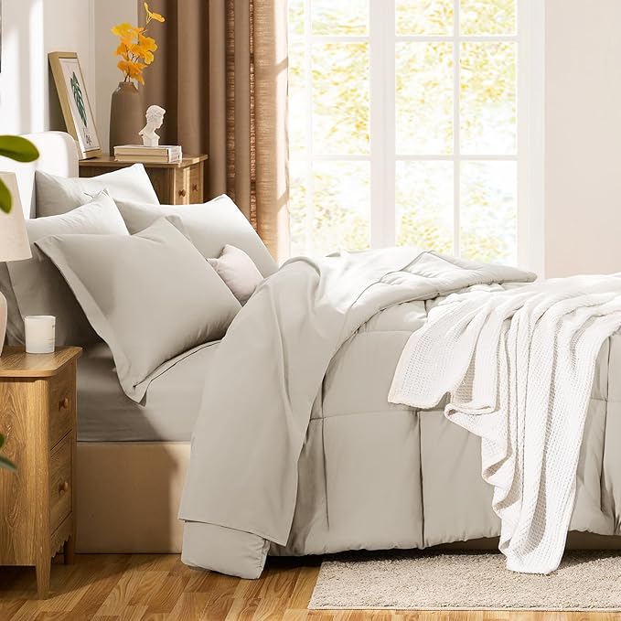CozyLux Twin Comforter Set with Sheets Beige - Ultra-Soft 5 Pieces Bed in a Bag Twin, Oeko-TEX Certified Bedding Set, All Season Bed Set with Down Alternative Comforter, Sheets, Pillowcase & Sham