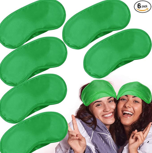 6 Pack Blindfold Eye Mask Cover Sleep Mask for Party Games Travel Sleep Team Build Party Supply with Adjustable Strap for Women Men Kids, Green