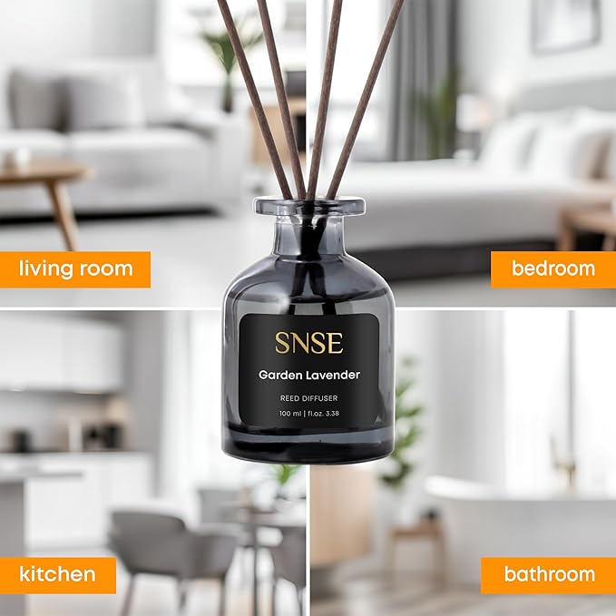 SNSE Garden Lavander Reed Diffuser Set | 3.38 oz Scent Fragrance Oil Diffuser for Bedroom, Bathroom, Home Décor and Gift, Decorative Air Fresheners with Sticks