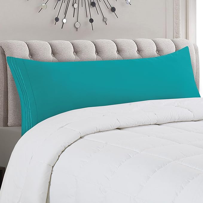 Mocassi 1-Piece Premium Body Pillowcase 1800 Series Hotel Quality Microfiber - Soft and Breathable with 3-Line Embroidery Wrinkle and Stain Resistant, Easy Care, 21" x 54", Teal