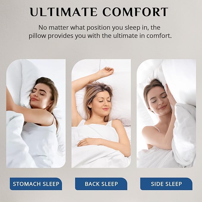 JOLLYVOGUE Pillows Queen Size Set of 1, Washable Supportive Single Bed Pillow with Super Soft Down Alternative Fill, Luxury Fluffy Hotel Quality for Side, Back, and Stomach Sleepers