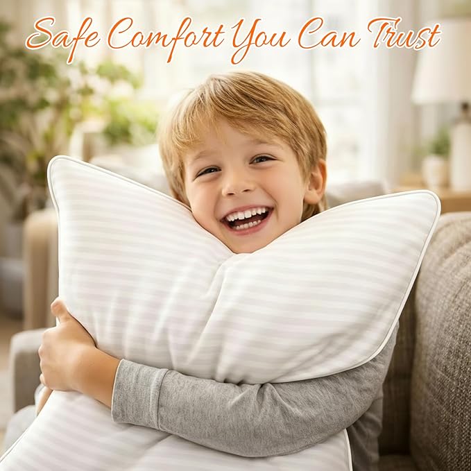 Yettbea 18x18 Inches Pillow Inserts Set of 4- Premium Soft Down Alternative Fill, Decorative Throw Pillows for Couch, Bed & Sofa, Supportive White Striped Bedroom Pillow Forms