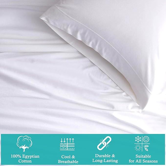 Queen 4 Pc Sheet Set 600 TC Egyptian Cotton Sheets Queen Size Cotton Sheets for Queen Size Bed Sateen Long Staple Deep Pockets Flat Fitted Pillow Case Better Than Percale Hotel Quality White