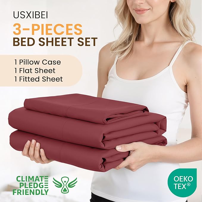 Twin Size 3 Piece Bed Sheet Set - Ultra Imitation Cotton-Premium Breathable & Cooling Sheets - Hotel Luxury Bed Sheets Deep Pocket up to 15"- Wrinkle, Fade, Stain Resistant (Burgundy, Twin)