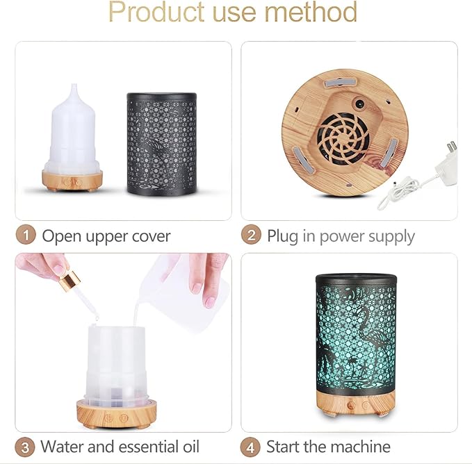 Flamingo Essential Oil Diffuser, 100ML Aromatherapy Diffuser Humidifiers for Bedroom, 7 Color Mood Lights, Waterless Auto-Off, for Bedroom, Office (Black)