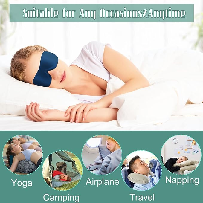 Bencailor 8 Pcs Sleep Mask for Side Sleeper 3D Eye Masks for Sleeping Blackout Eye Cover Shade Night Blindfold with Adjustable Strap for Women Men Sleeping Game Gifts(Large,Fresh Colors)