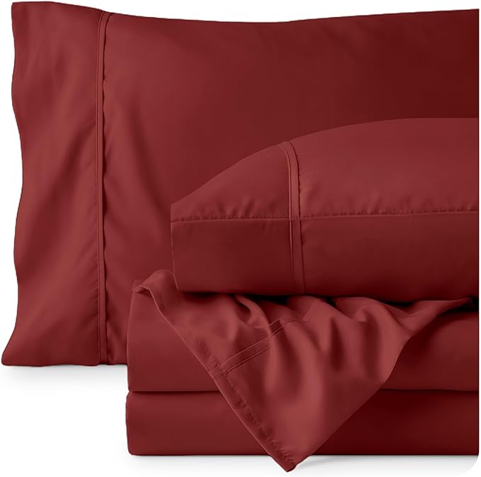 Bare Home Full XL Sheet Set - 1800 Ultra-Soft Microfiber Full Extra Long Bed Sheets - Double Brushed - Deep Pockets - Easy Fit - 4 Piece Set - Bedding Sheets & Pillowcases (Full XL, Rosewood)