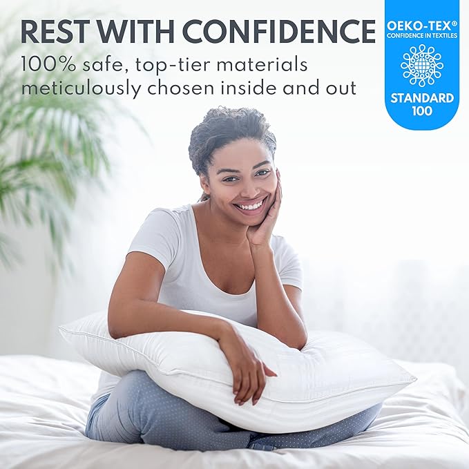 Queen Size Bed Pillows Set of 2 - Breathable Premium Down Alternative Sleeping Pillows for Side, Back, and Stomach Sleepers Fluffy Hotel Quality Soft Microfiber Fill Cooling Skin-Friendly