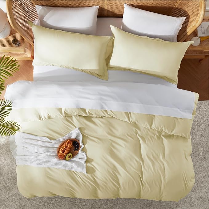 Nestl California King Duvet Cover Set with Comforter Insert - Vanilla Yellow 4 Piece 104x98 Duvet Cover & 2 Pillow Shams with White Quilted Down Alternative Comforter, Ultra Soft, All Season