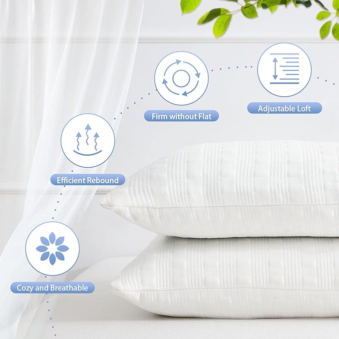 Meoflaw Cooling Pillows for Sleeping Queen Size,Shredded Memory Foam Bed Pillow with Double Sided Material Pillow Case,Adjustable Loft-Slow Rebound Queen Pillow for Side & Back Sleeper
