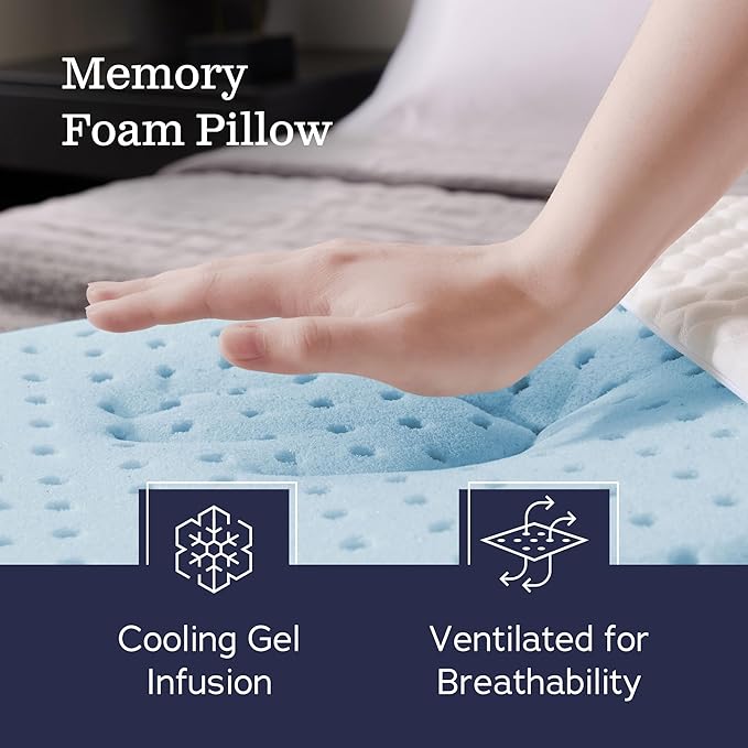 Weekender Gel Memory Foam Pillow - Standard Size - 1-Pack - Medium Firm Feel - Neck and Shoulder Support - Side & Back Sleepers - Home, Hotel, & Hospital Essentials - CertiPur Certified