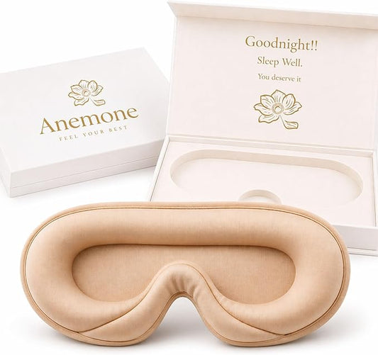Anemone Sleep Mask for Women – Zero Pressure Fit, Ultra Soft Lycra, 100% Blackout Eye Cups, Memory Foam Earplugs + Travel Pouch Included
