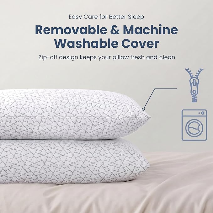 Meoflaw Adjustable Memory Foam Pillows: 2 Pack Queen Size Shredded Foam Bed Pillow for Sleeping with Removable & Washable Pillowcase for All Sleep Positions