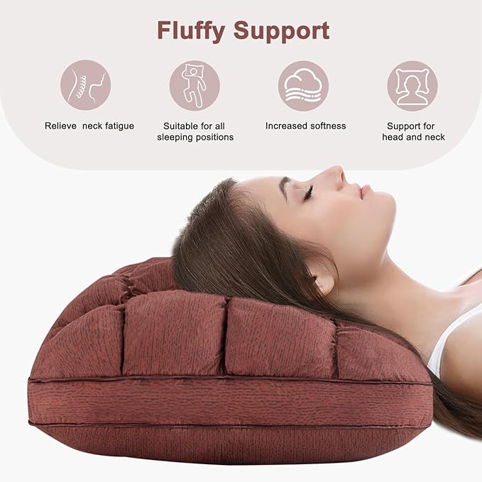 YOUR MOON Fluffy Support Bed Pillow King Size, Super Soft Premium Down Alternative Filling for Sleeping, Hotel Luxury Bed Pillows for Side and Back Sleepers (Brown)