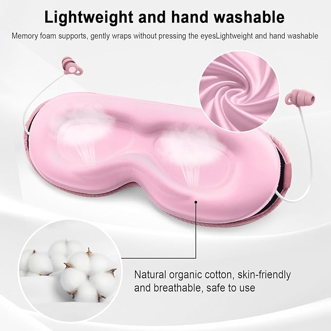 3D Sleep Mask with Bluetooth Headphones, Sleeping Earbuds with HD Mic, Sleep Eye Mask for Side, Zero Eye Pressure, Blackout Eye Mask for Sleep Travel, Elastic Band Eye Masks, for Men Women Gifts,Pink