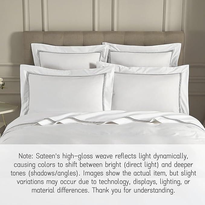 White Pillow Shams King Size Set of 2, 100% Cotton Luxury Hotel 3-Lines Embroidered Pillowcases, 400TC Sateen Weave Decorative Pillow Cases with Envelope Closure for Bedding, 20x36 Inches