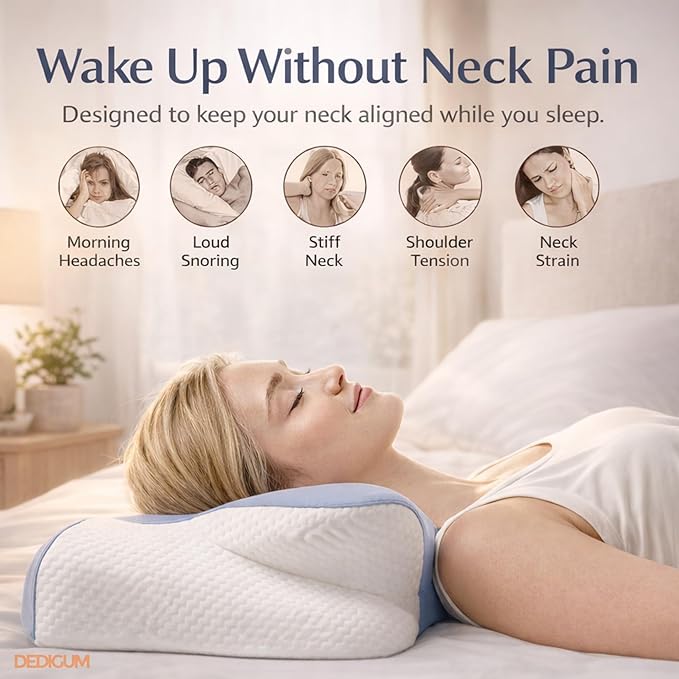 Cervical Neck Pillow for Sleeping - Memory Foam Contour Pillow, Ergonomic Orthopedic Support for Side Back Stomach Sleepers, Neck and Shoulder Pillow for Adults
