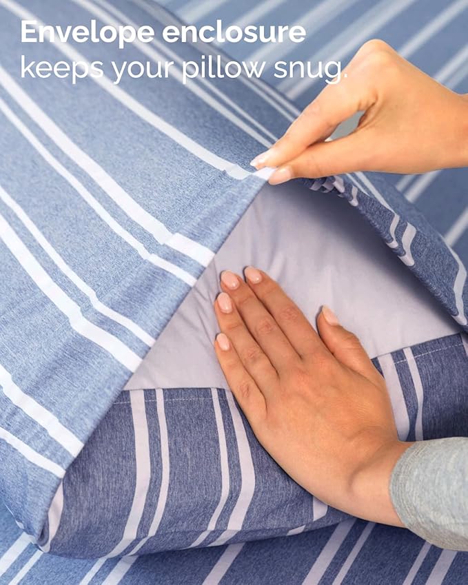 Twin XL 4 Piece Sheet Set - Comfy, Breathable & Cooling - Soft Hotel Luxury Bedding for Women, Men, Kids, Teens & Children - 1 Flat & 1 Fitted Sheet & 2 Pillowcases w/ Deep Pockets - Blue Stripes 3