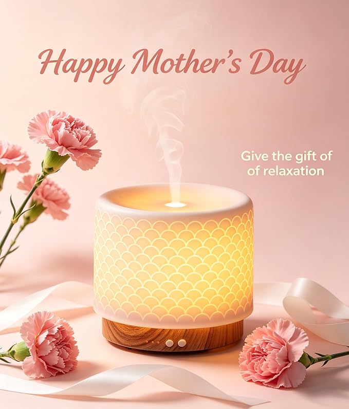 Essential Oil Diffuser - 280ml Ceramic Diffuser for Large Room & Commercial Use, 2.4MHz Aromatherapy Diffuser with Cool Mist Humidifier & Night Light, Ideal for Bedroom, Office, Yoga, Spa, Gifts
