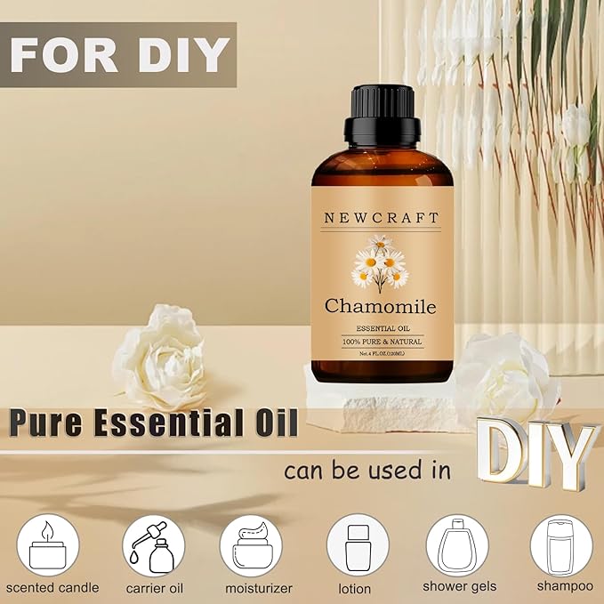 Chamomile Essential Oils 120ML, 100% Pure and Natural Essential Oil with Dropper for Aromatherapy Diffuser - 4 Fl Oz/Chamomile