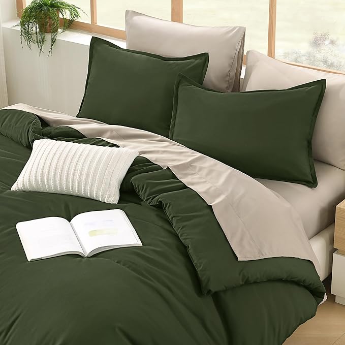 Litanika Comforter King Size Set Olive - 7 Pieces Bed in a Bag King Beddding Comforter Sets, Plain Lightweight Bed Set with Comforter, Sheets, Pillowcases & Shams