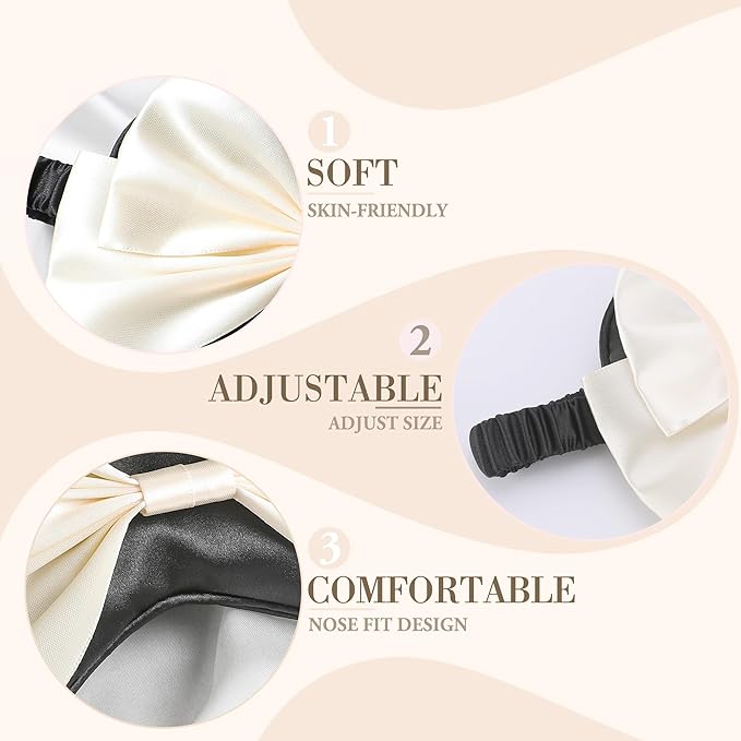 Silk Bow Sleepping Eye Mask - Soft Silk Black Comfortable Blindfold Block Light Eyes Masks for Women Travel Bed Sleep Office Sleepover Nap Party Gift Supplies