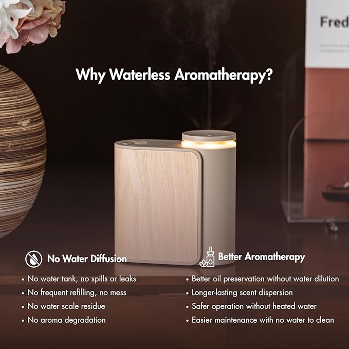 Zen Scenting Set: Linen Ultrasonic Diffuser & Solid Wood Waterless Nebulizer, Dual Power & Mist Modes, Premium Home Decor Gift Bundle